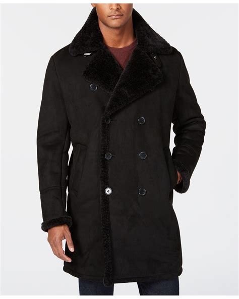 guess mens faux shearling overcoat